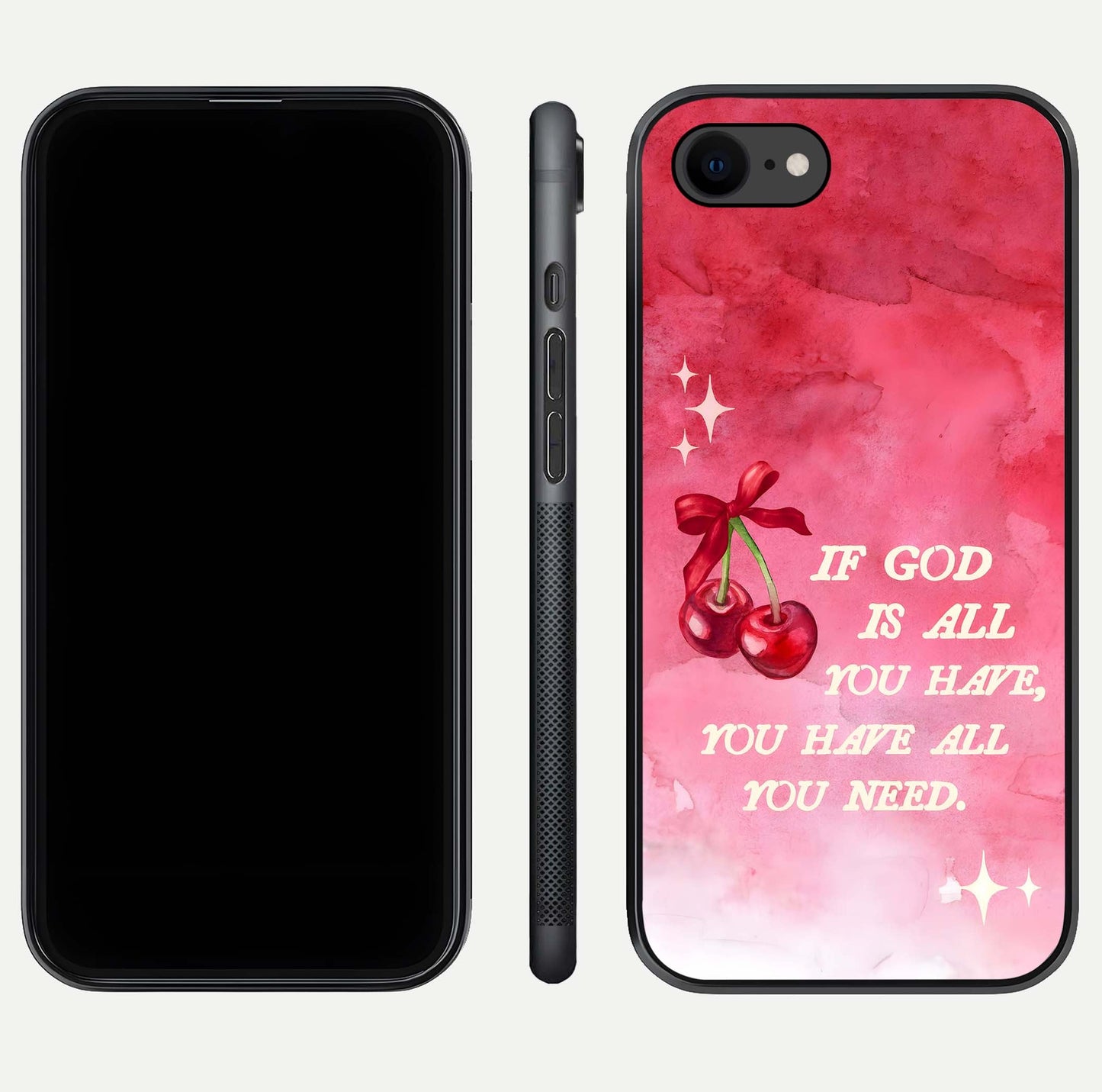 Cherry Quote Glass Case for iPhone 7 dual-view layout showing red cherry tones and text balance