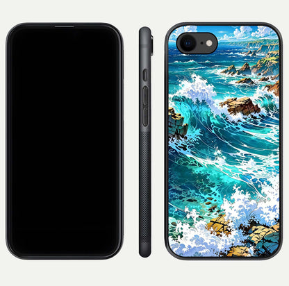 Coastal Blue Waves Glass Case for iPhone 7 dual-view layout displaying sea tones and curved finish