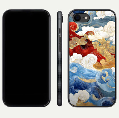 Colored Waves Glass Case for iPhone 7 front & back layout showing smooth edges and vivid print tones