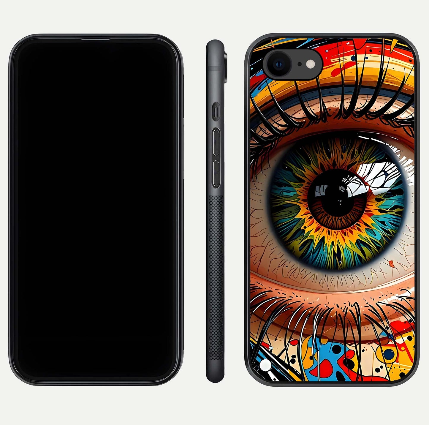 Colorful Eye Glass Case for iPhone 7 dual-view layout displaying vivid tones and smooth glass edges