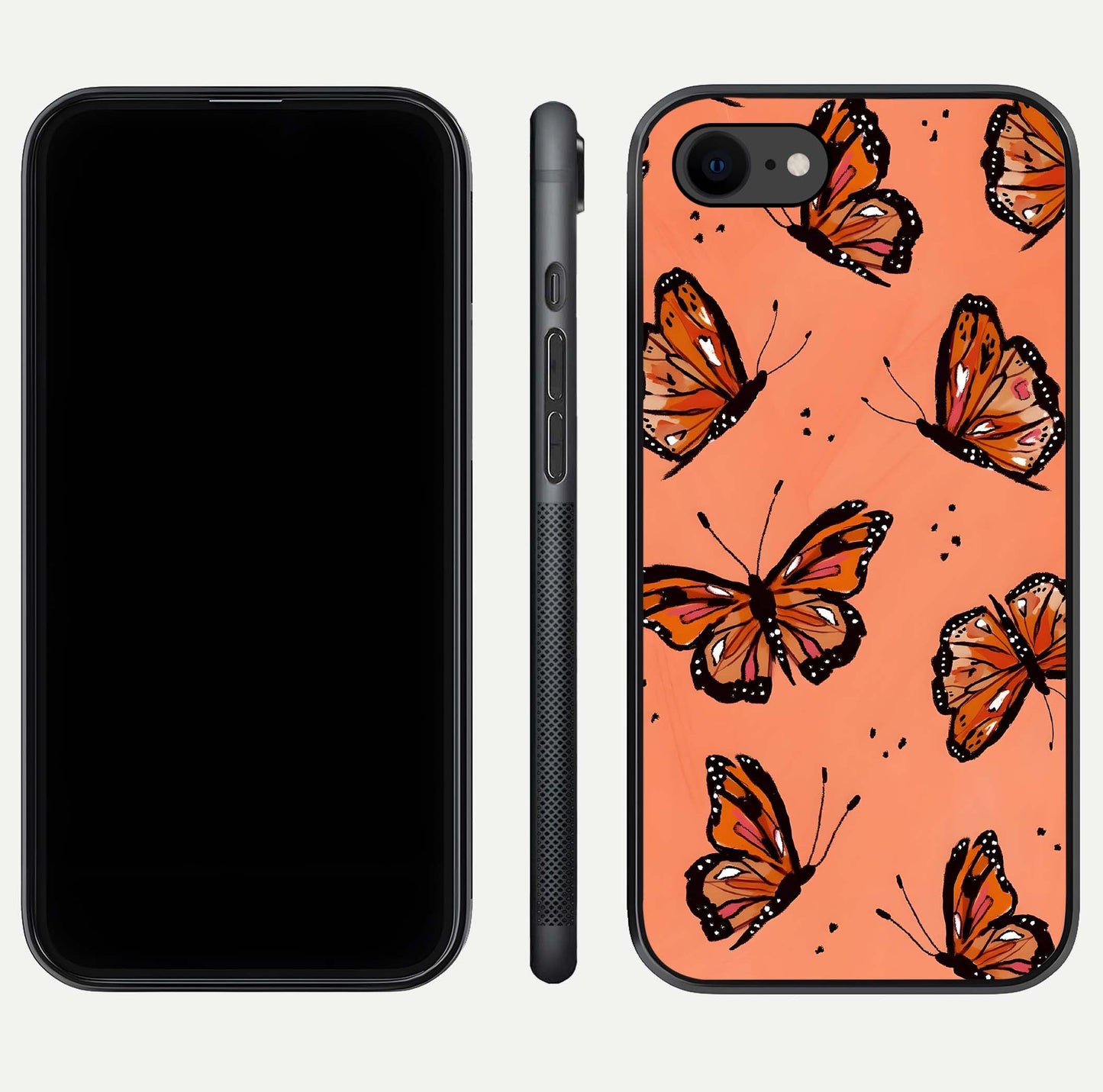 Coral Wing Butterfly Glass Case for iPhone 7 dual-view layout displaying soft floral tones and curved edges
