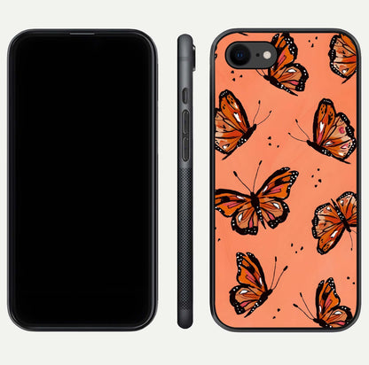 Coral Wing Butterfly Glass Case for iPhone 7 dual-view layout displaying soft floral tones and curved edges