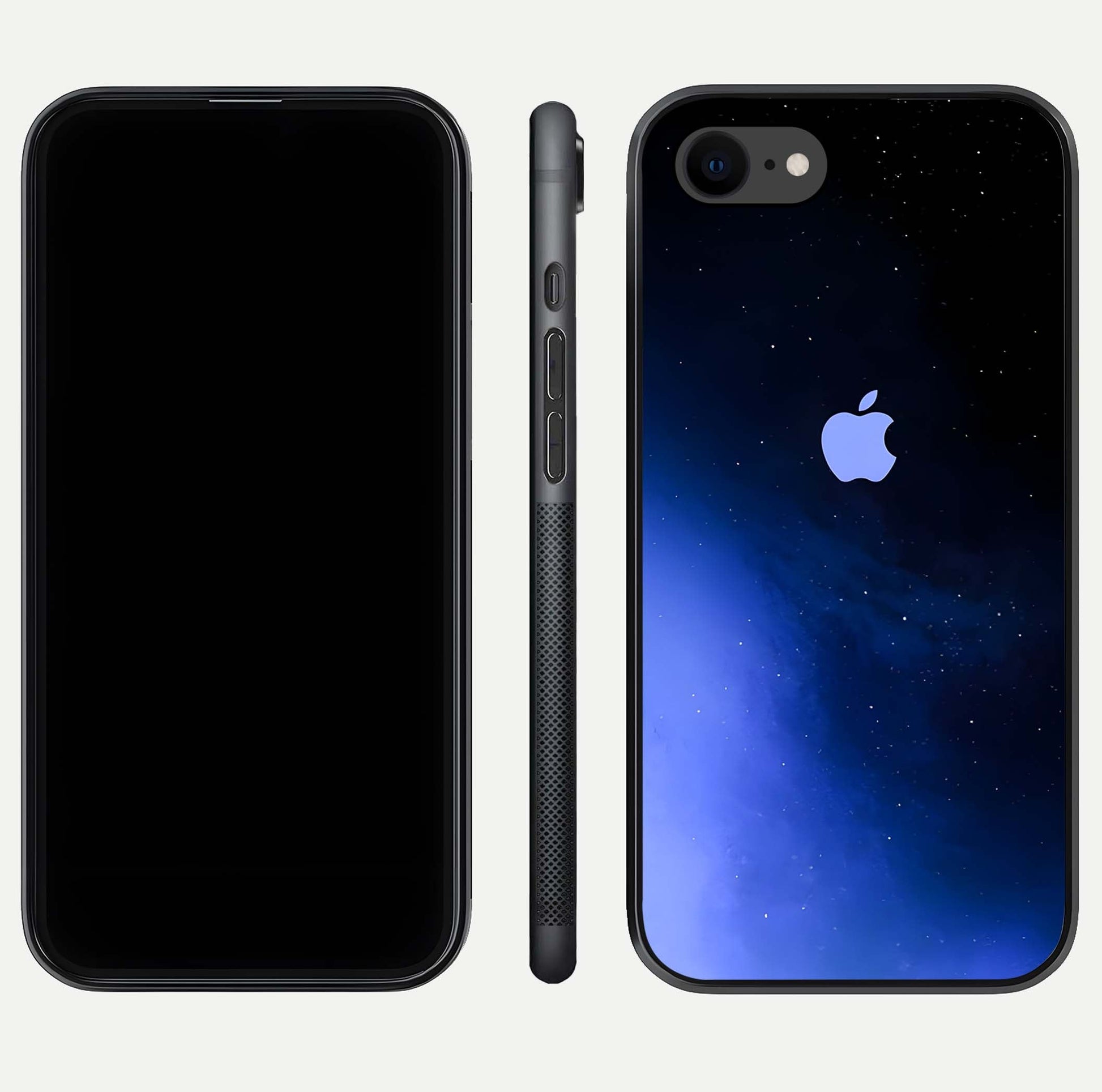 Cosmic Blue Apple Glass Case for iPhone 7 dual-view layout displaying cosmic tones and glass edges