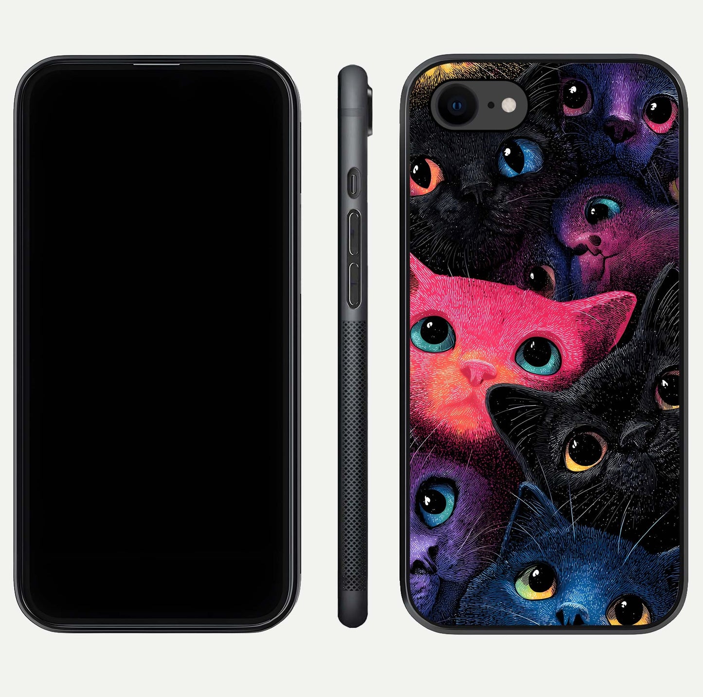 Cosmic Cats Dreams Glass Case for iPhone 7 dual-view layout displaying HD print and glossy shine