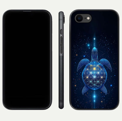 Crimson Blue Turtle Glass Case for iPhone 7 dual-view layout displaying ocean tones and HD finish