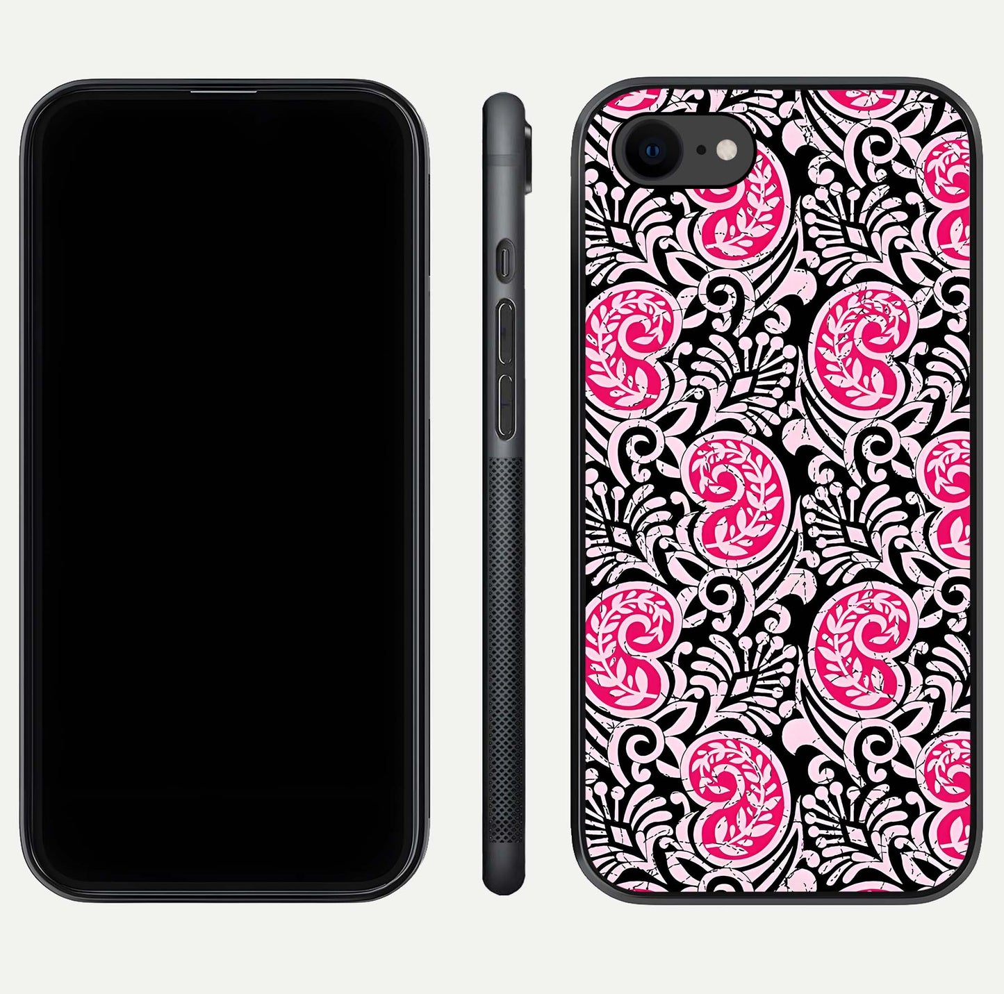 Crimson Paisley Charm Glass Case for iPhone 7 dual-view layout displaying HD print and curved polish