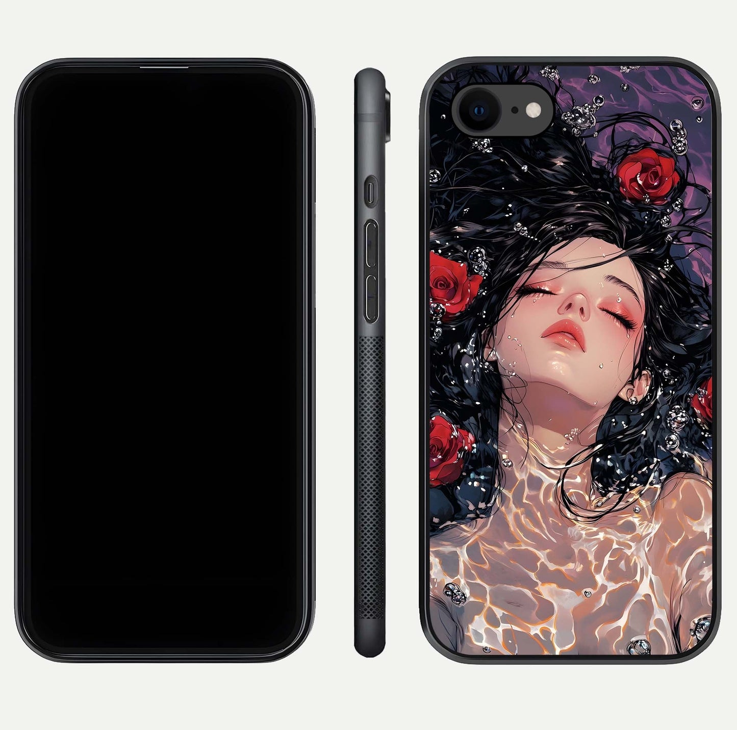 Crimson Rose Serenity Glass Case for iPhone 7 dual-view layout displaying serenity tones and curved glass