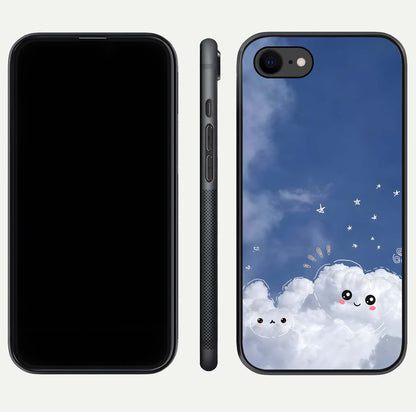 Cute Blossom Cloud Glass Case for iPhone 7 dual-view layout displaying cute floral clouds and polished edge