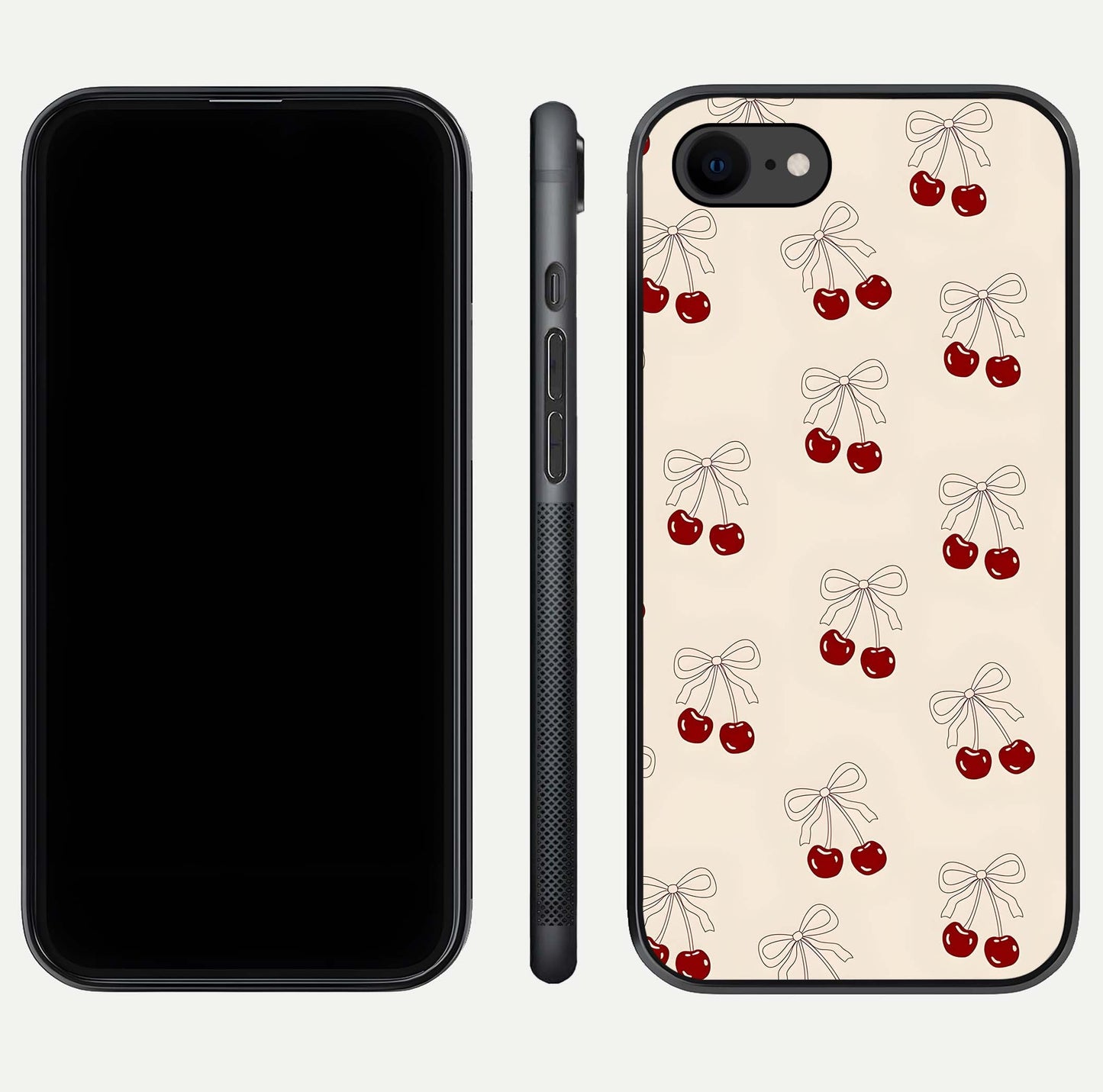 Cute Cherry Pattern Glass Case for iPhone 7 dual-view layout displaying aesthetic fruit print and smooth edges