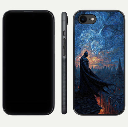 Dark Knight Dusk Glass Case for iPhone 7 dual-view layout displaying HD hero print and curved glass edges