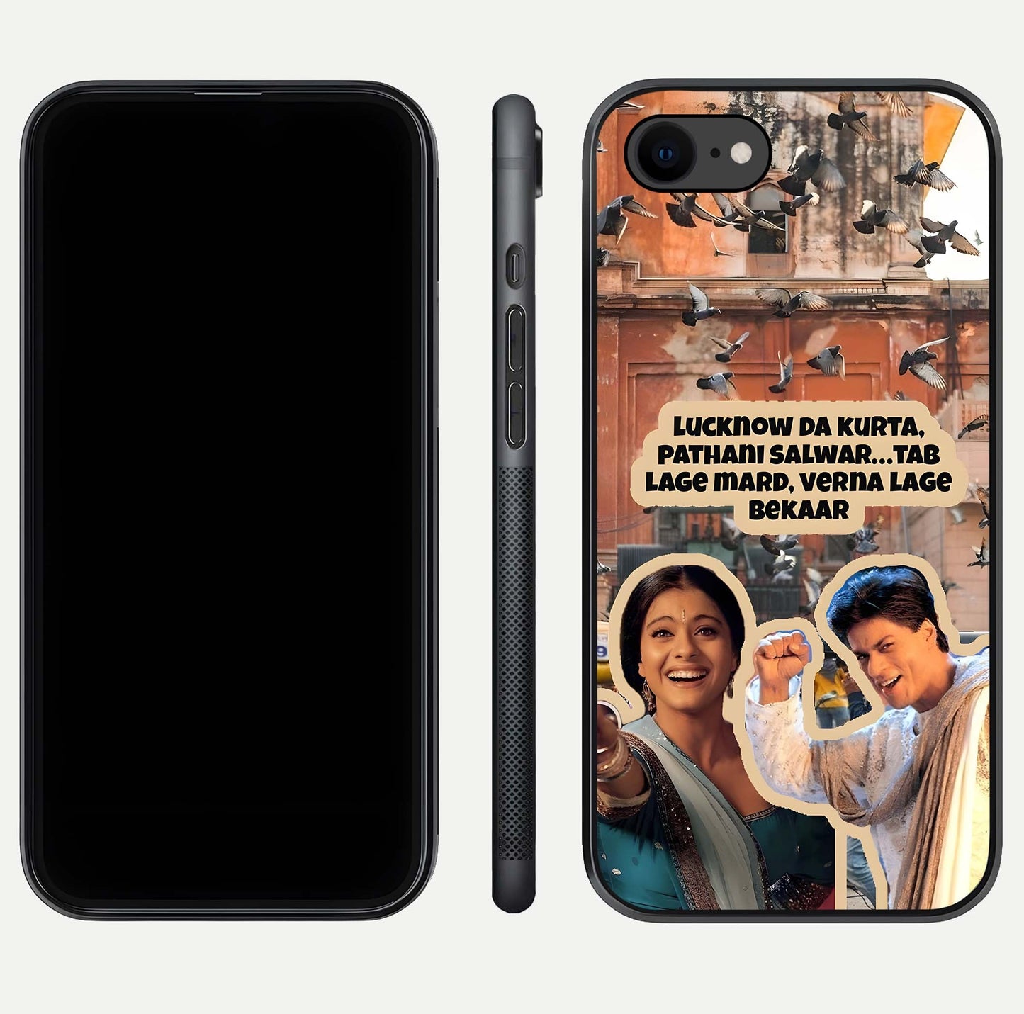Desi Retro Vibes Glass Case for iPhone 7 dual-view layout showing nostalgic design and smooth glass curve