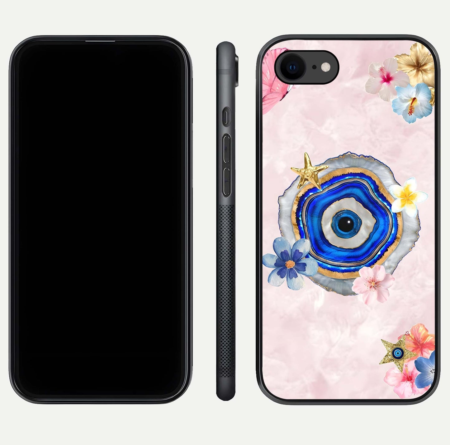 Divine Aura Bloom Glass Case for iPhone 7 dual-view layout displaying divine color tones and smooth edges