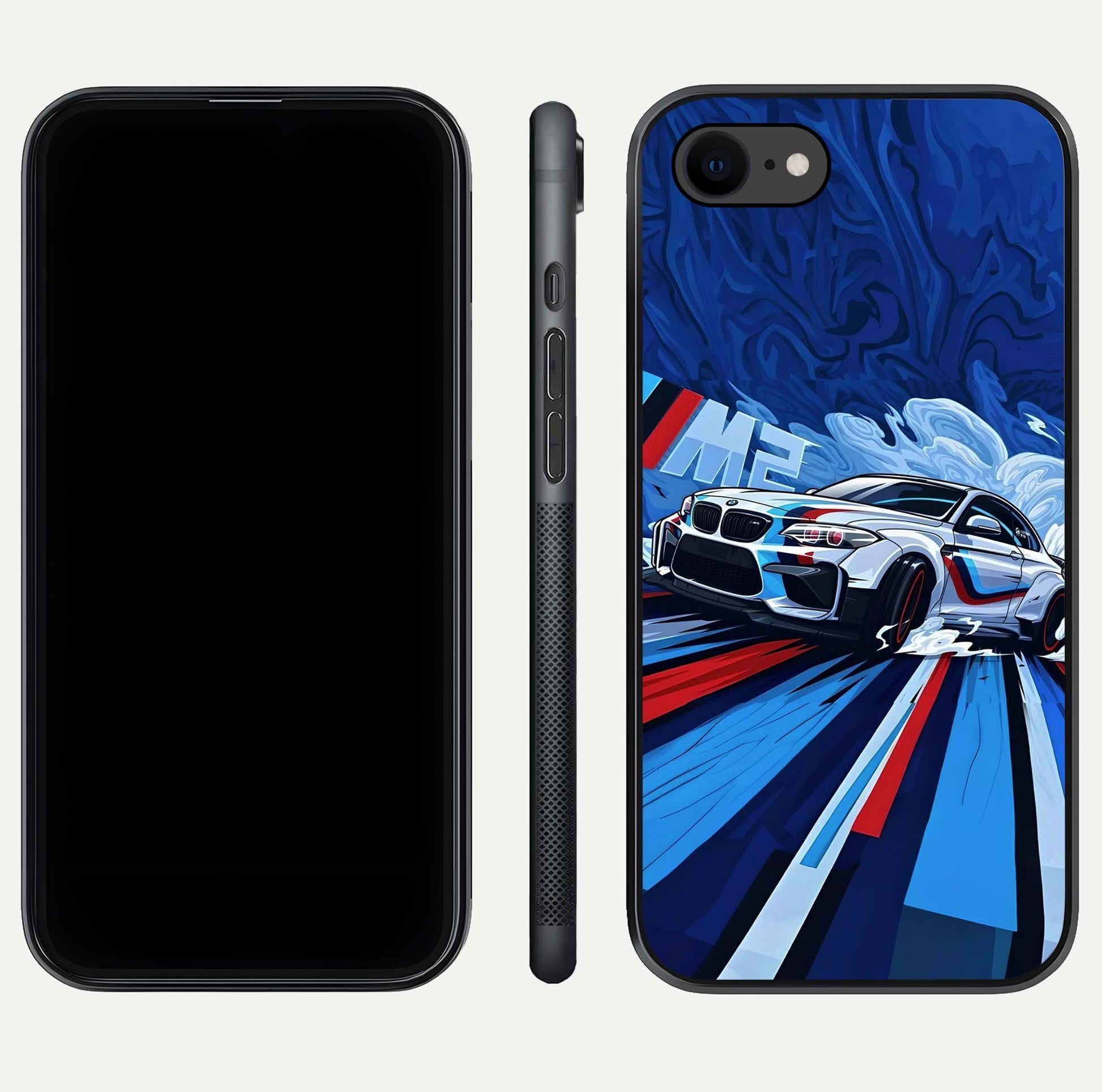 Drift Power Rush Glass Case for iPhone 7 dual-view layout displaying dynamic motion art and HD gloss
