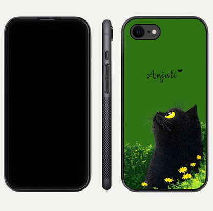 Emerald Cat Custom Name Glass Case for iPhone 7 dual-view layout displaying artistic tones and smooth curves