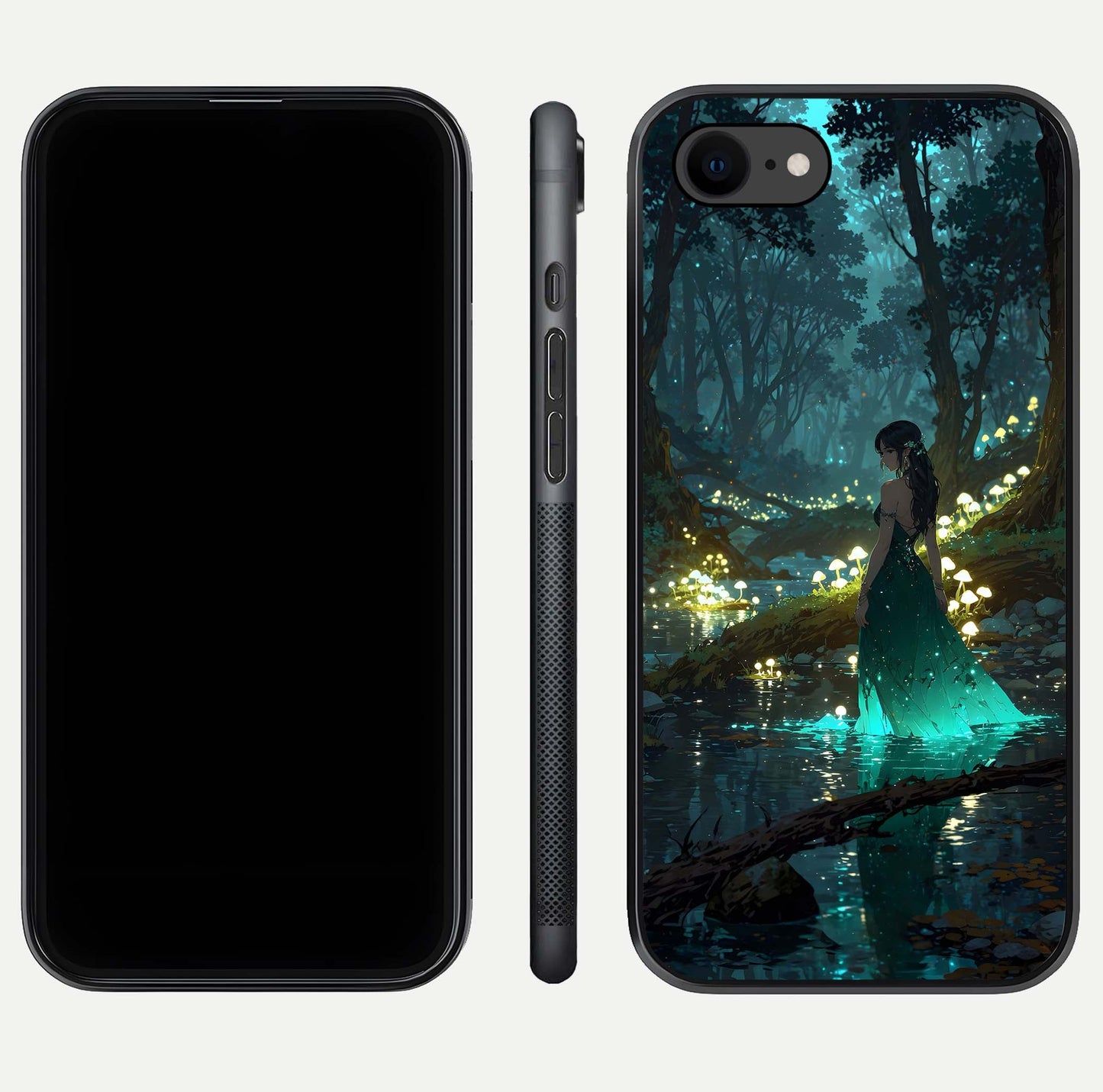 Enchanted Forest Glow Glass Case for iPhone 7 dual-view layout displaying green tones and smooth glass