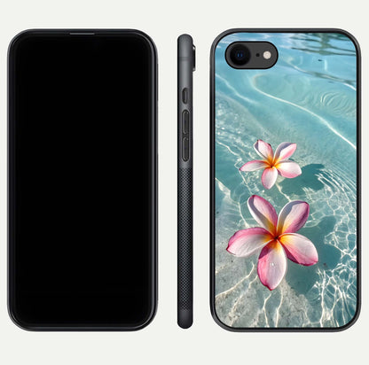 Floating Bloom Bliss Glass Case for iPhone 7 dual-view layout displaying soft pastel flowers and curved glass