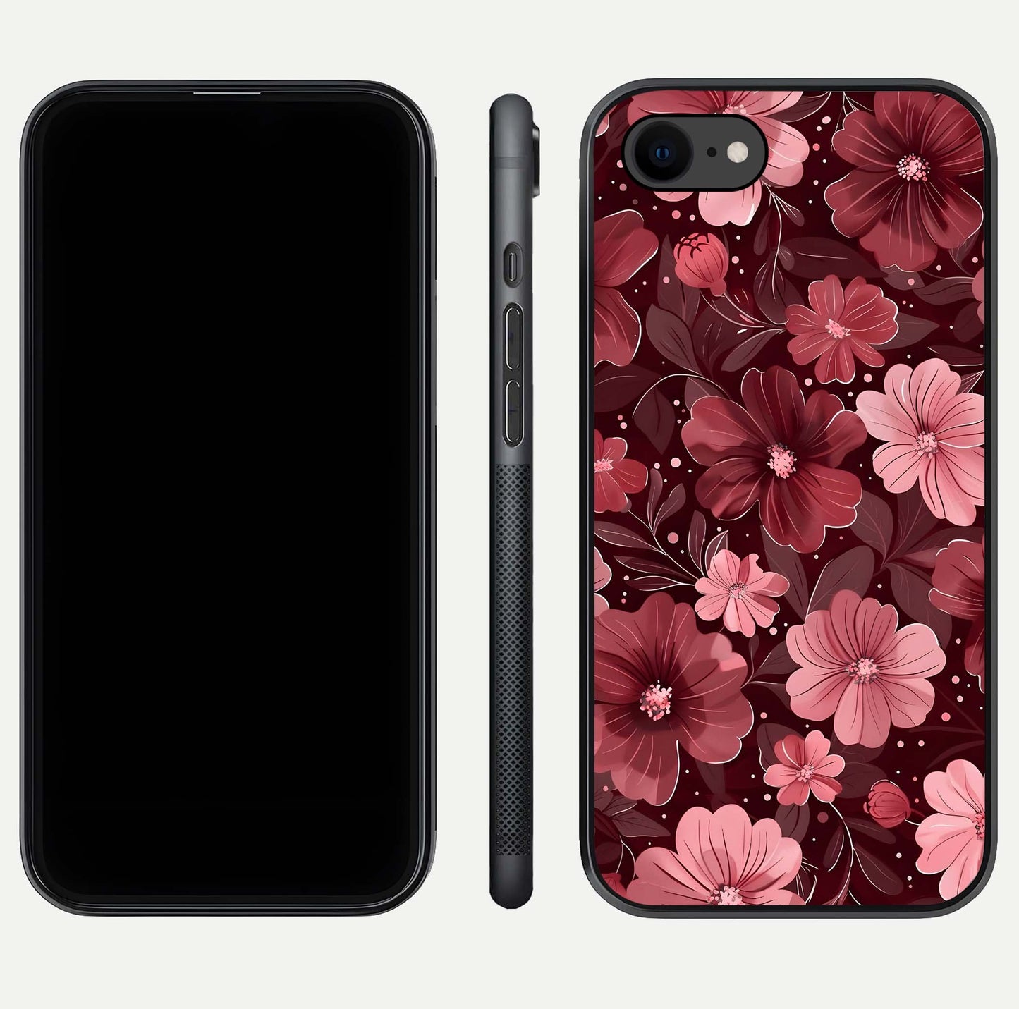 Flower Blush Bloom Glass Case for iPhone 7 dual-view layout displaying HD print and smooth curves