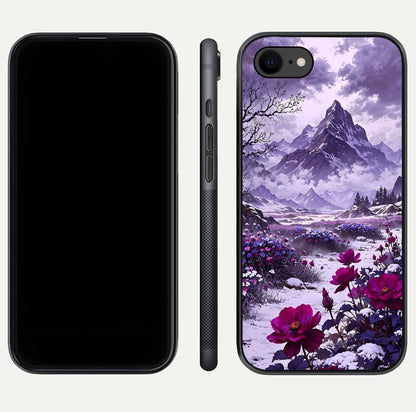 Flower Mountain View Glass Case for iPhone 7 dual-view layout displaying scenic tones and curved glass finish