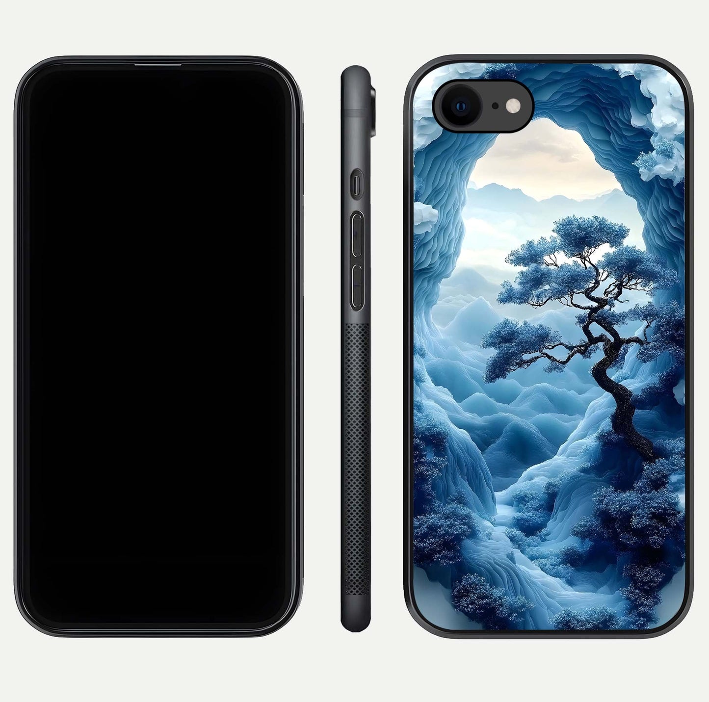 Frozen Serenity Gate Glass Case for iPhone 7 dual-view layout displaying winter theme and smooth curves