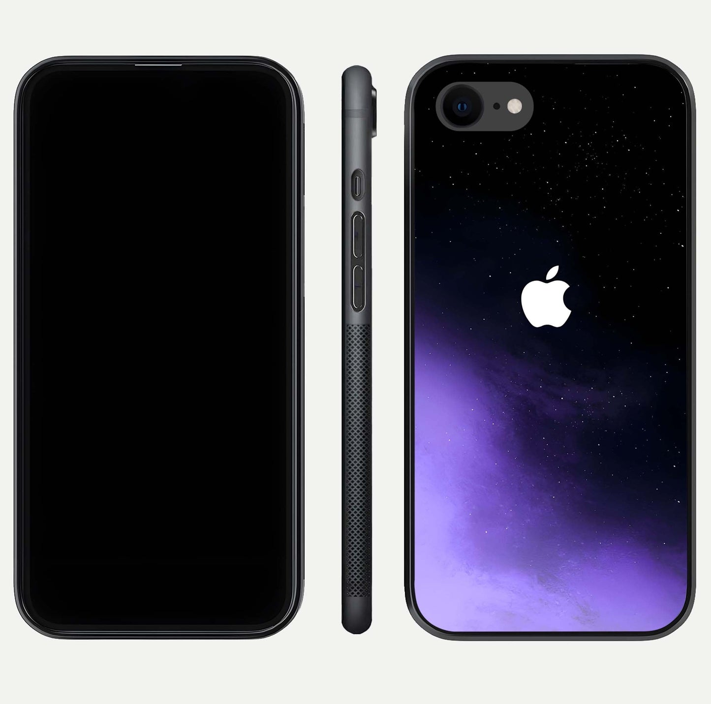 Galaxy Apple Aura Glass Case for iPhone 7 front and back view layout displaying cosmic tones and premium curved glass edges