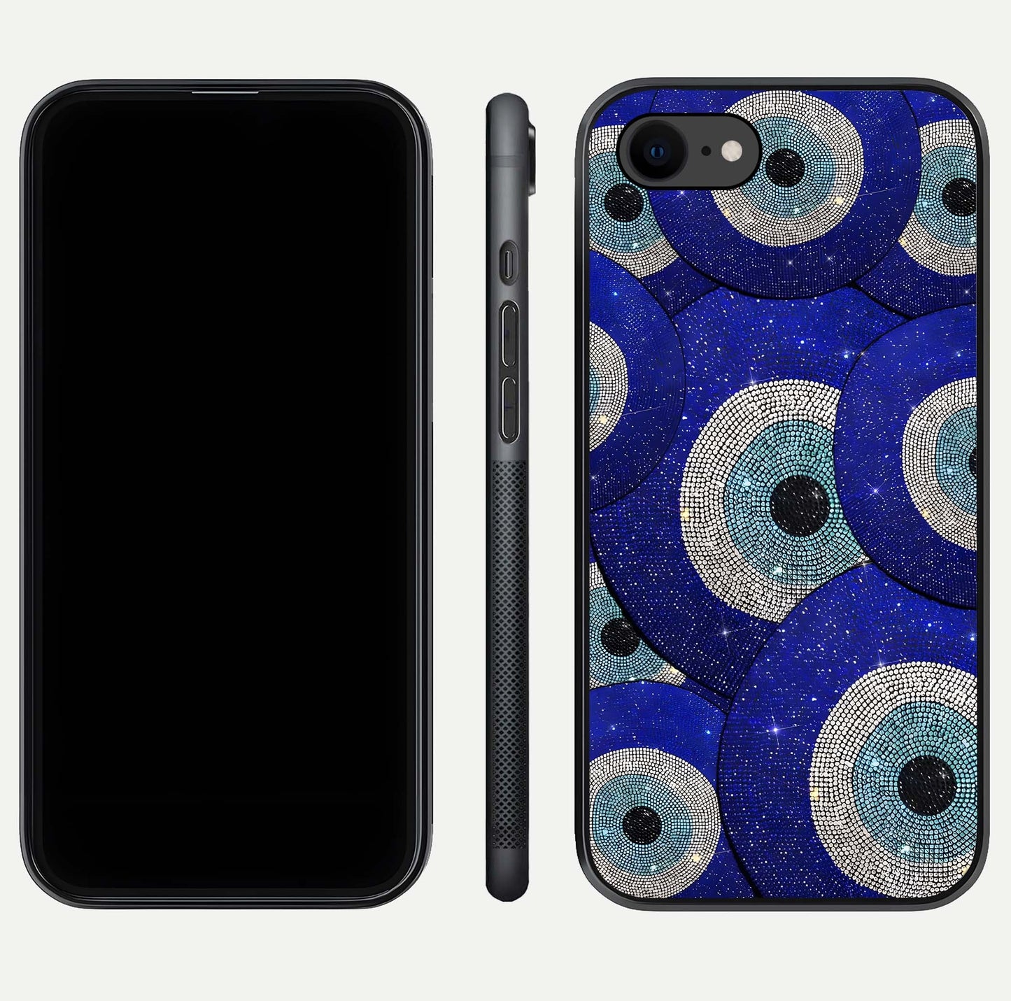 Galaxy Eye Flow Glass Case for iPhone 7 front and back view layout displaying cosmic art and curved glass borders