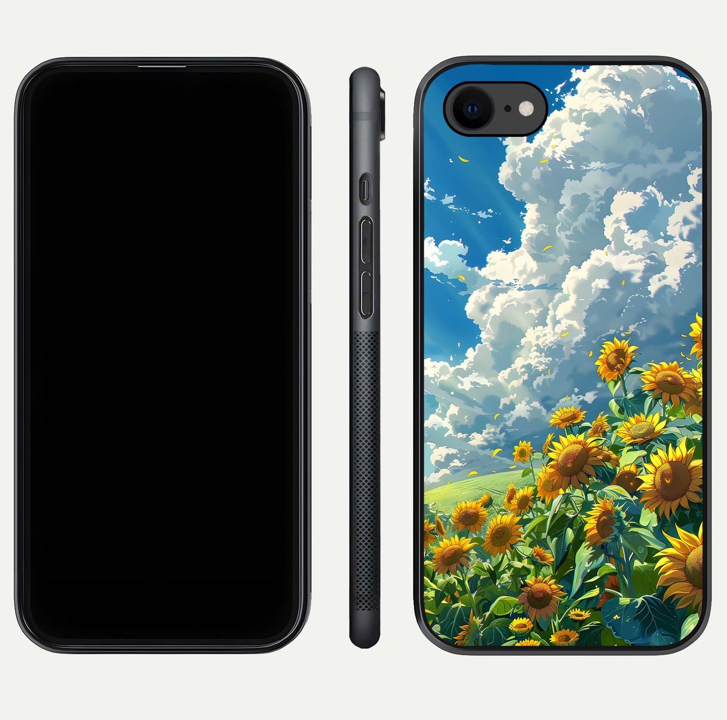 Golden Sun Glory Glass Case for iPhone 7 front and back view layout displaying bright golden tones and curved edges