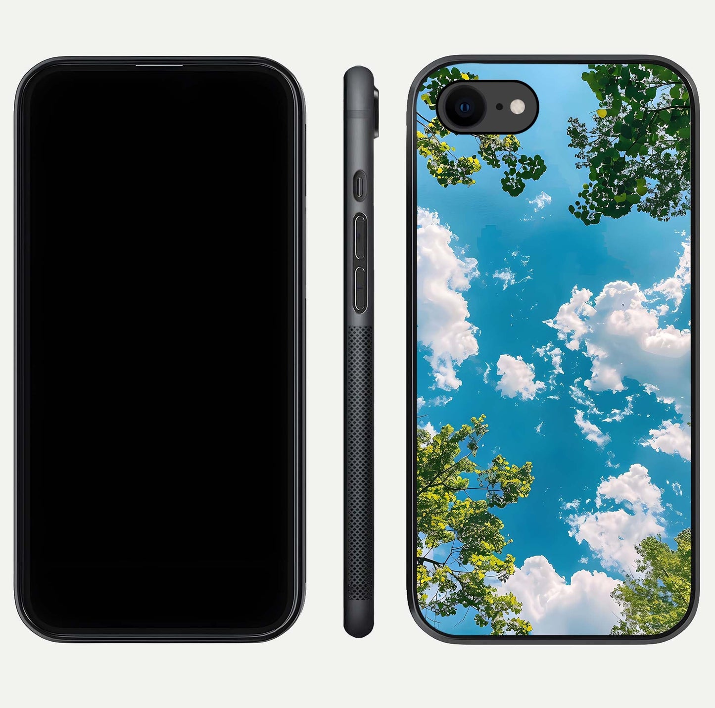 Greenery Sky Glass Case for iPhone 7 front and back view layout displaying scenic green-blue gradient and curved edges