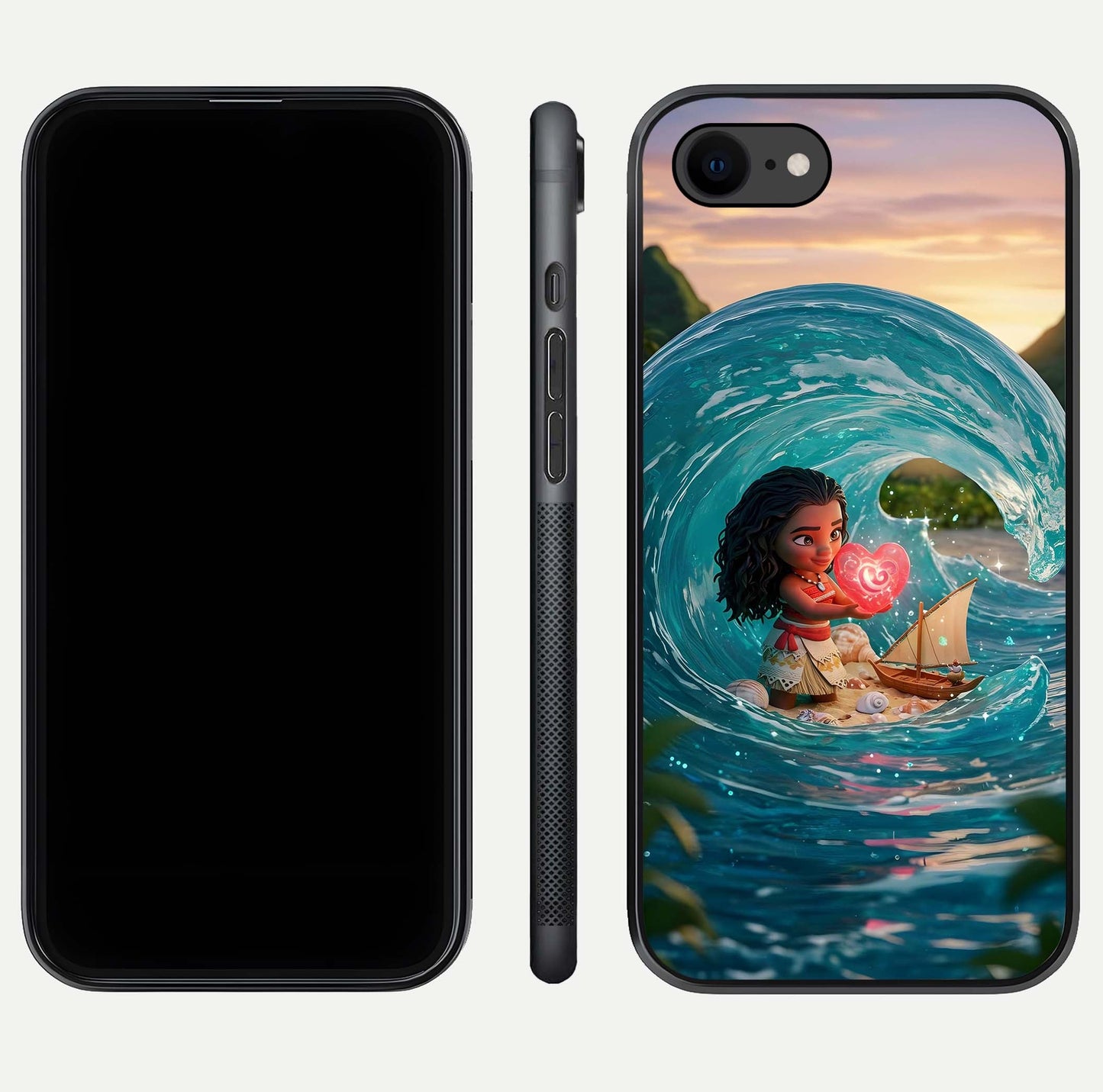 Heart of Ocean Glass Case for iPhone 7 front and back view layout highlighting sea-themed art and curved glass edges