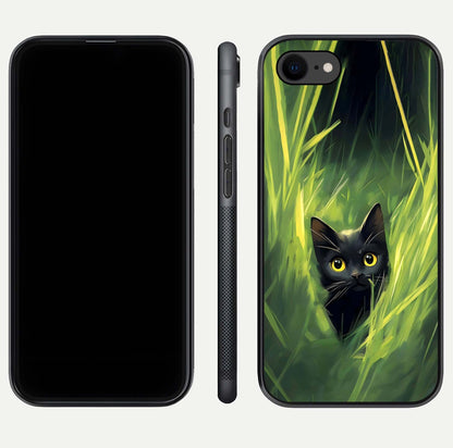 Hidden Cat Whisper Glass Case for iPhone 7 front and back view layout highlighting minimalist art and curved edges