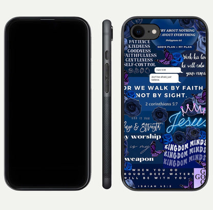 Kingdom Faith Glow Glass Case for iPhone 7 front and back view layout highlighting radiant spiritual design