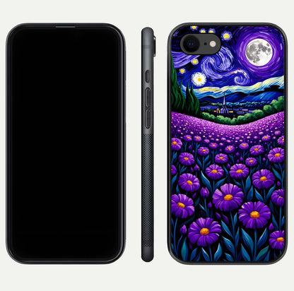Lavender Moon Field Glass Case for iPhone 7 front and back view layout with soft gradient and curved edges