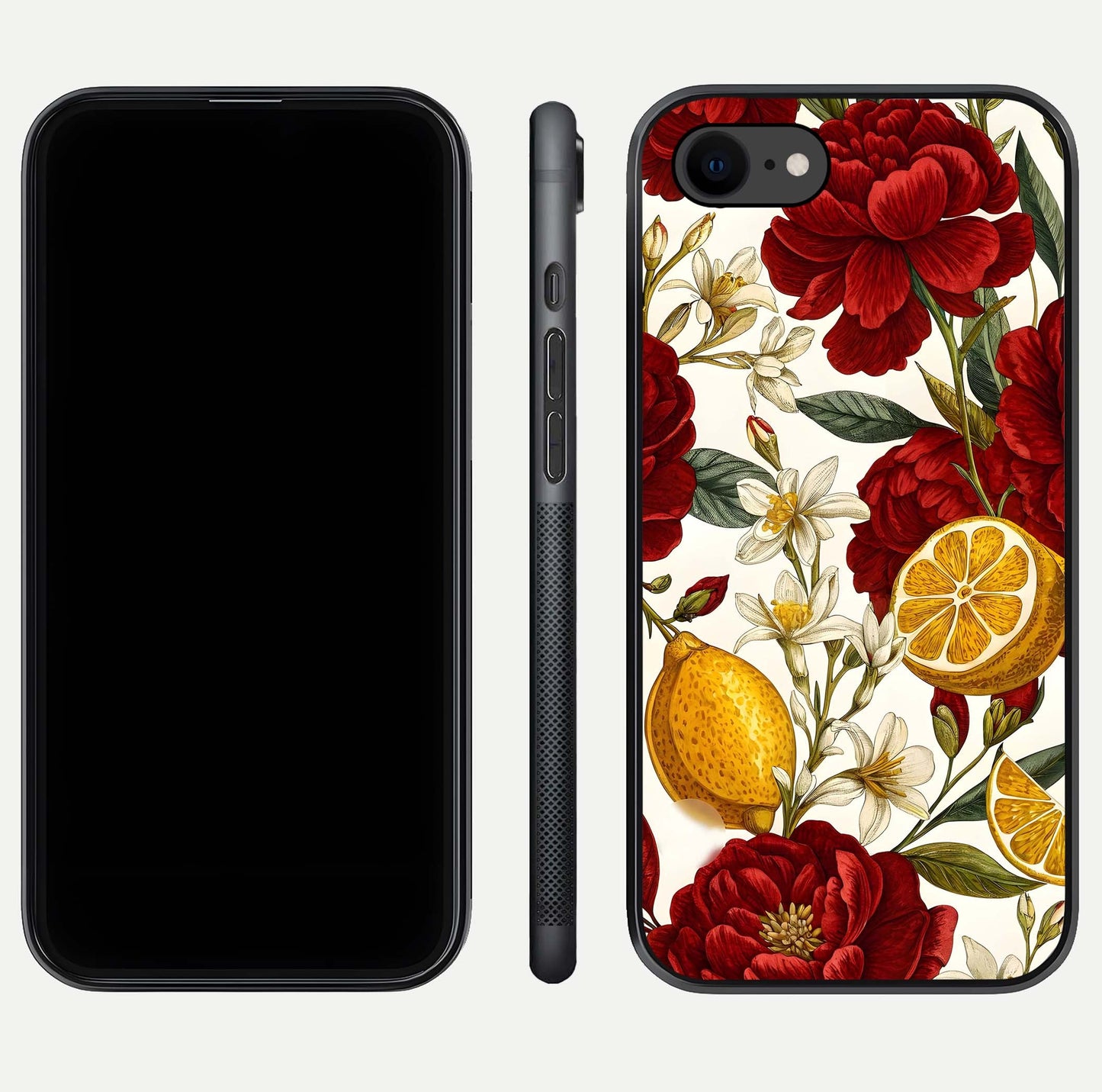 Lemon Rose Charm Glass Case for iPhone 7 front & back layout highlighting soft yellow tones and curved edges
