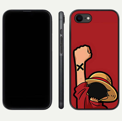 Luffy X Spirit Glass Case for iPhone 7 front & back layout displaying anime theme and curved edges