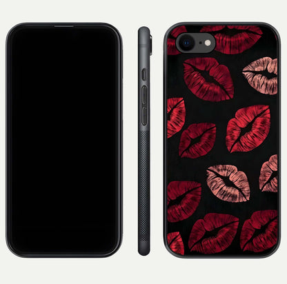 Midnight Kiss Love Glass Case for iPhone 7 front & back view layout showing romantic theme and smooth curves