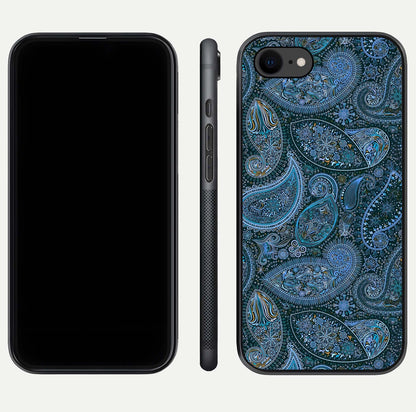 Midnight Paisley Glow Glass Case for iPhone 7 front & back layout highlighting elegant edge finish