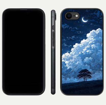Midnight Sky Serenity Glass Case for iPhone 7 front & back layout highlighting celestial art and curves