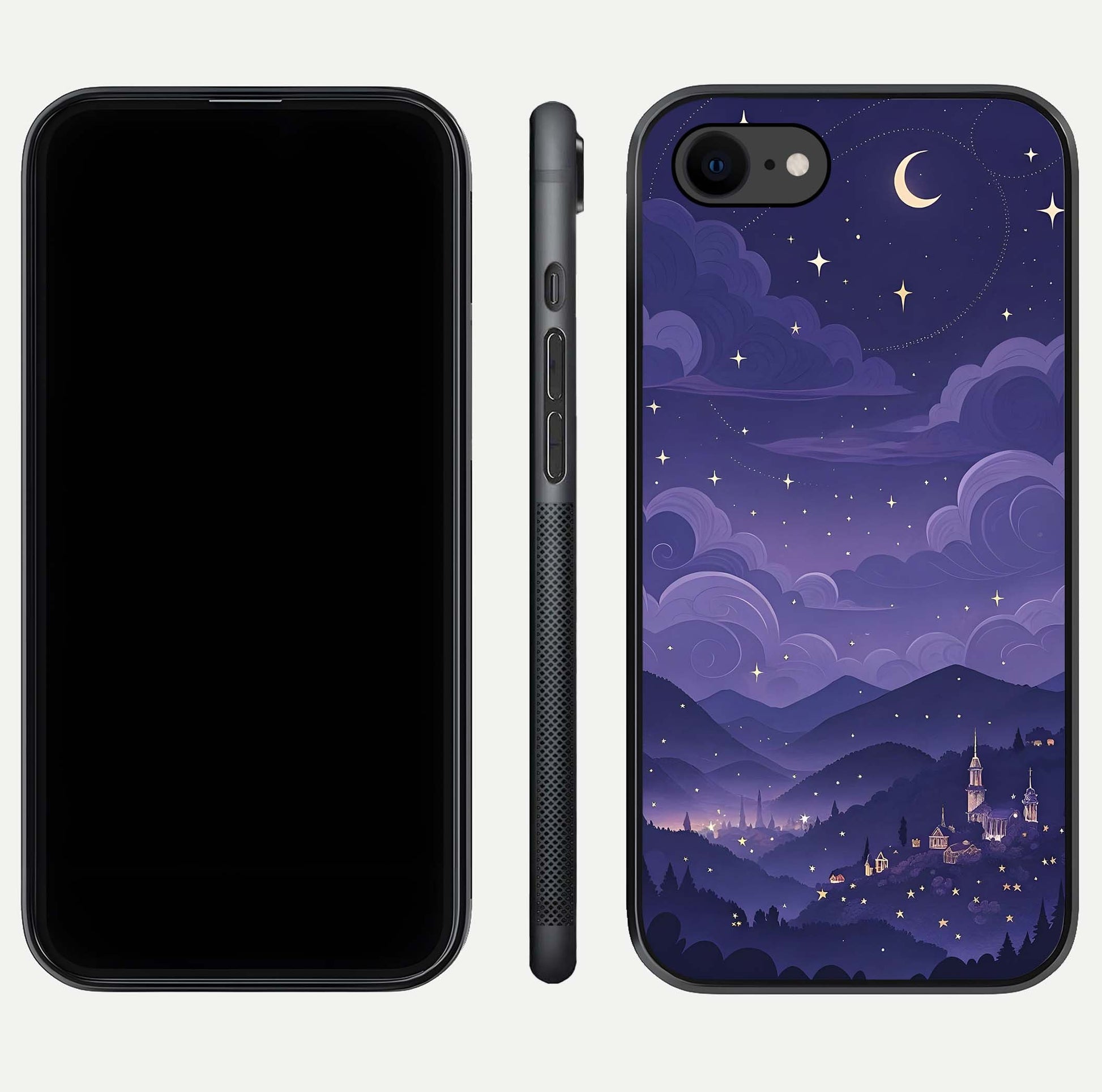 Minimal Night View Glass Case for iPhone 7 front & back layout highlighting minimal night vibe and curves