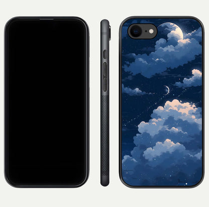 Moon Dream Haze Glass Case for iPhone 7 front & back layout highlighting dreamy design and curved shape