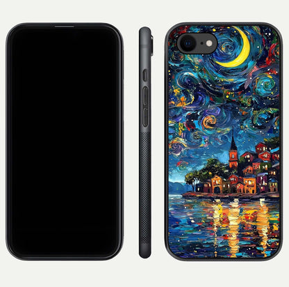 Moonlight Harbor Glow Glass Case for iPhone 7 front & back layout highlighting calm harbor tones