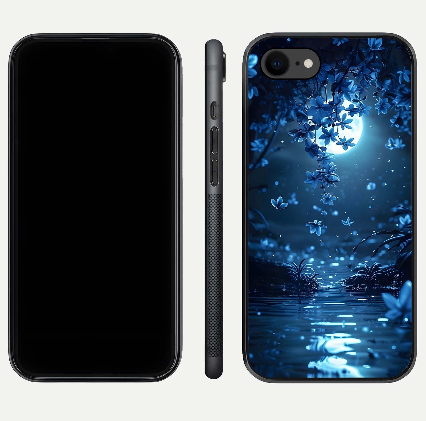Moonlight Petal Dream Glass Case for iPhone 7 front & back layout highlighting soft pastel tones