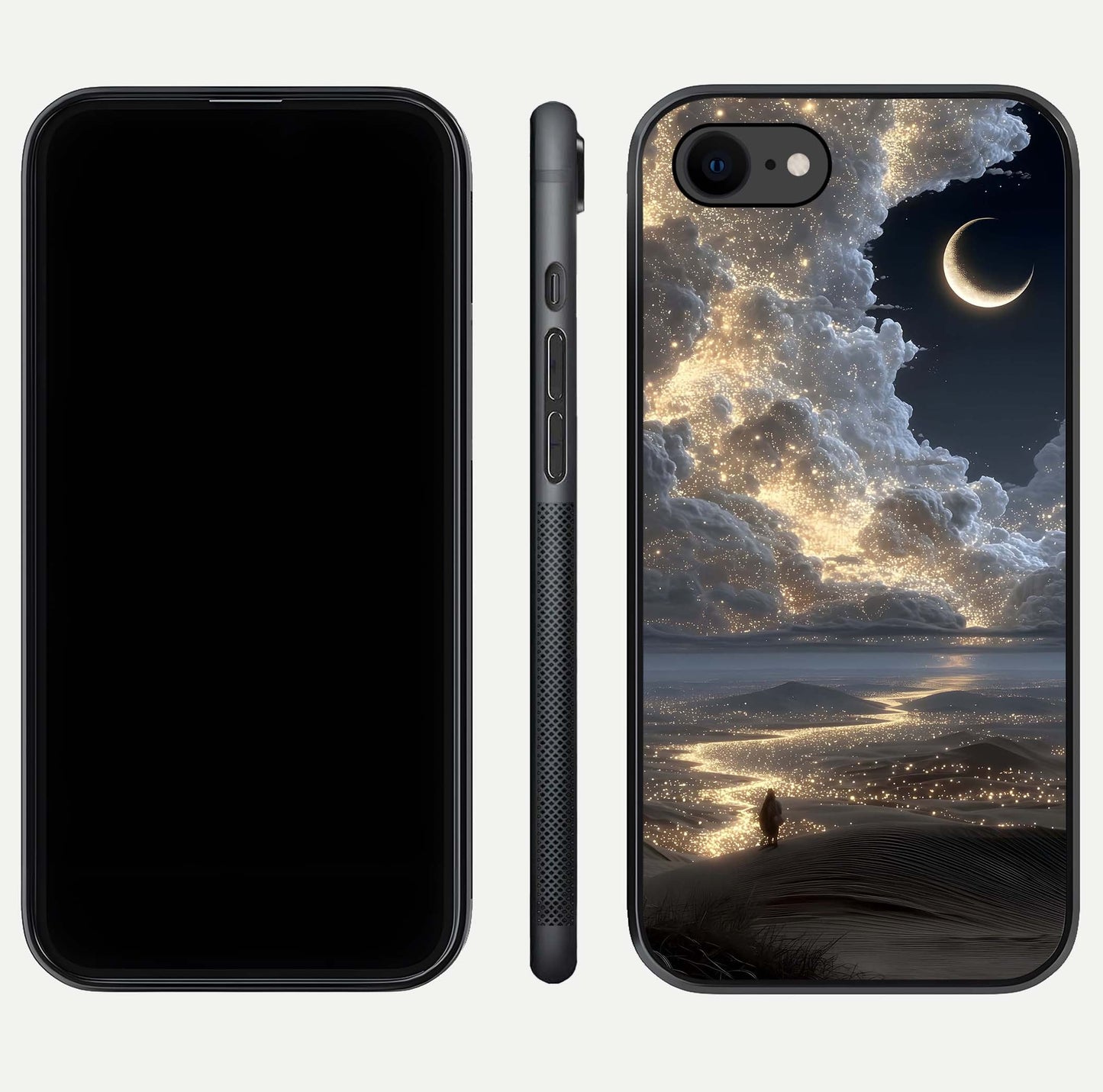 Moonlight Spark Path Glass Case for iPhone 7 front & back layout highlighting calm tones and sleek edges