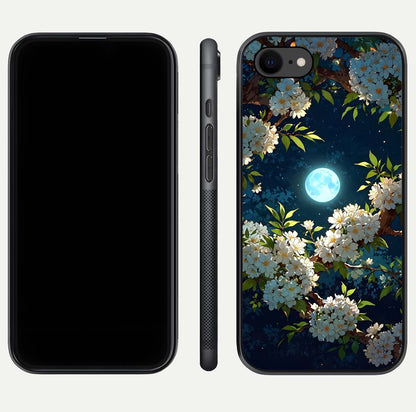 Moonlit Blossom Dream Glass Case for iPhone 7 front & back layout highlighting moonlit tones and edges