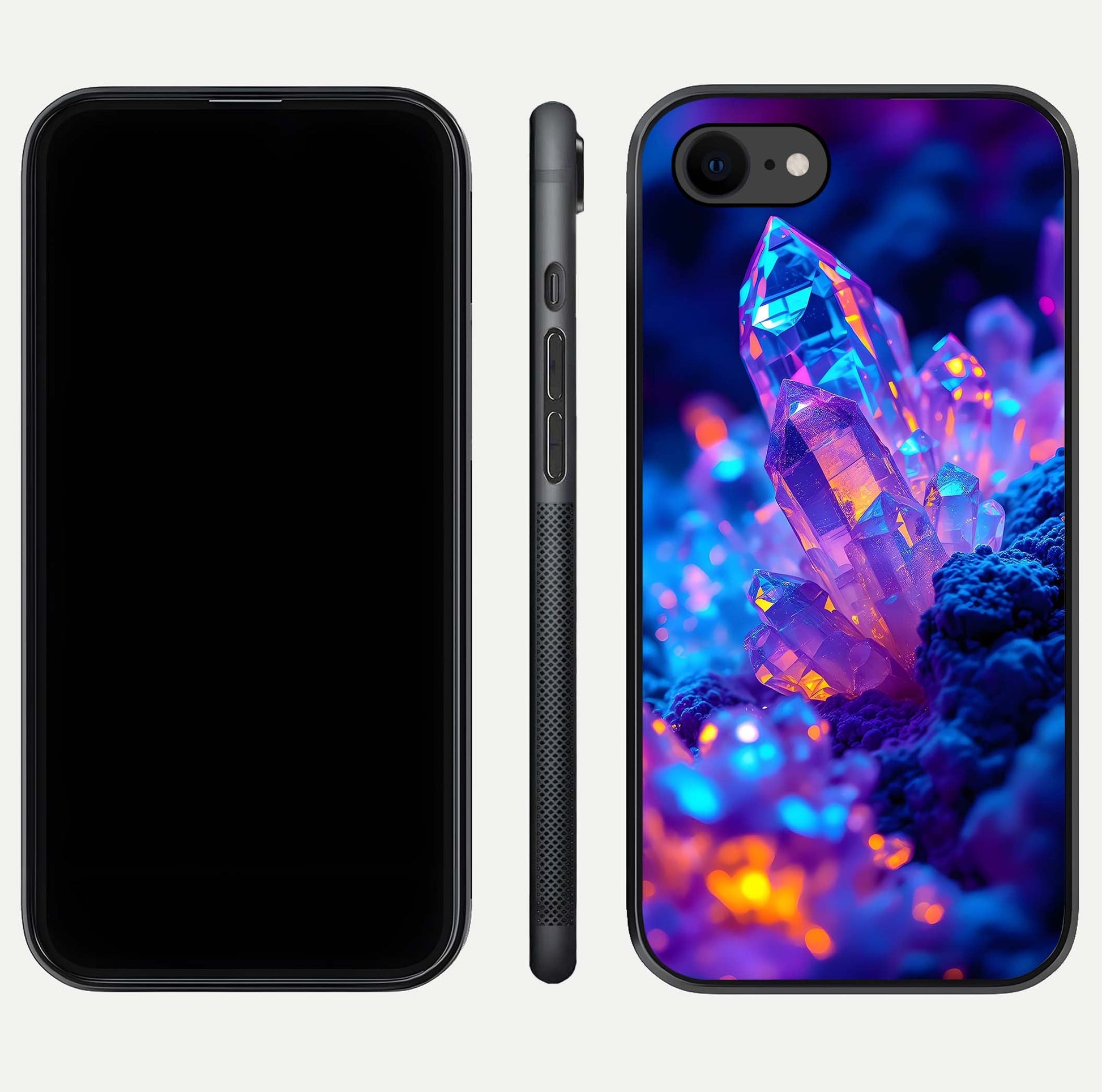 Neon Aura Shards Glass Case for iPhone 7 front & back layout showing vivid tones and edge finish