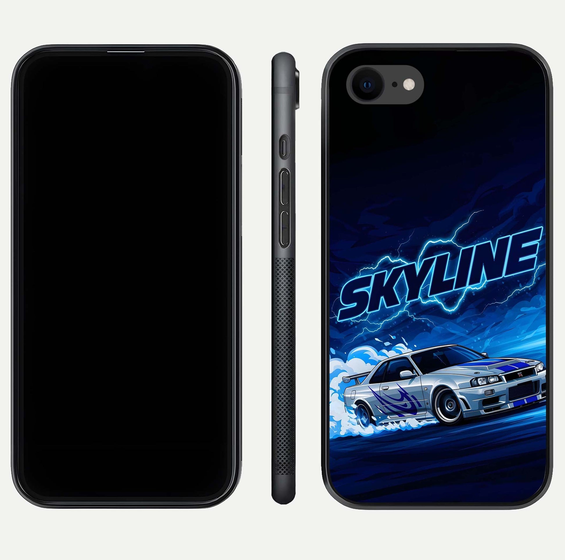 Neon Drift Beast Glass Case for iPhone 7 front & back layout showing car silhouette and edge design