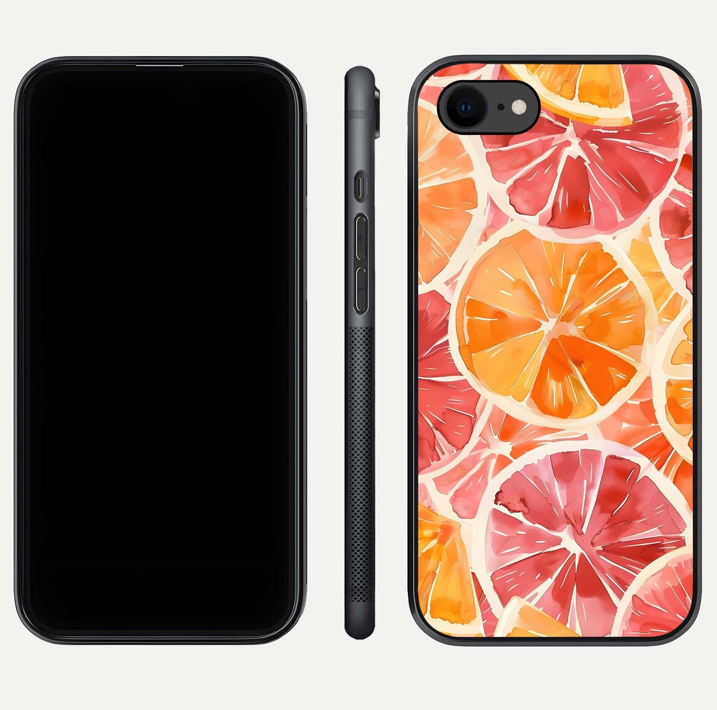 Orange Fruits Pattern Glass Case for iPhone 7 front & back layout highlighting bright colors and clean edges
