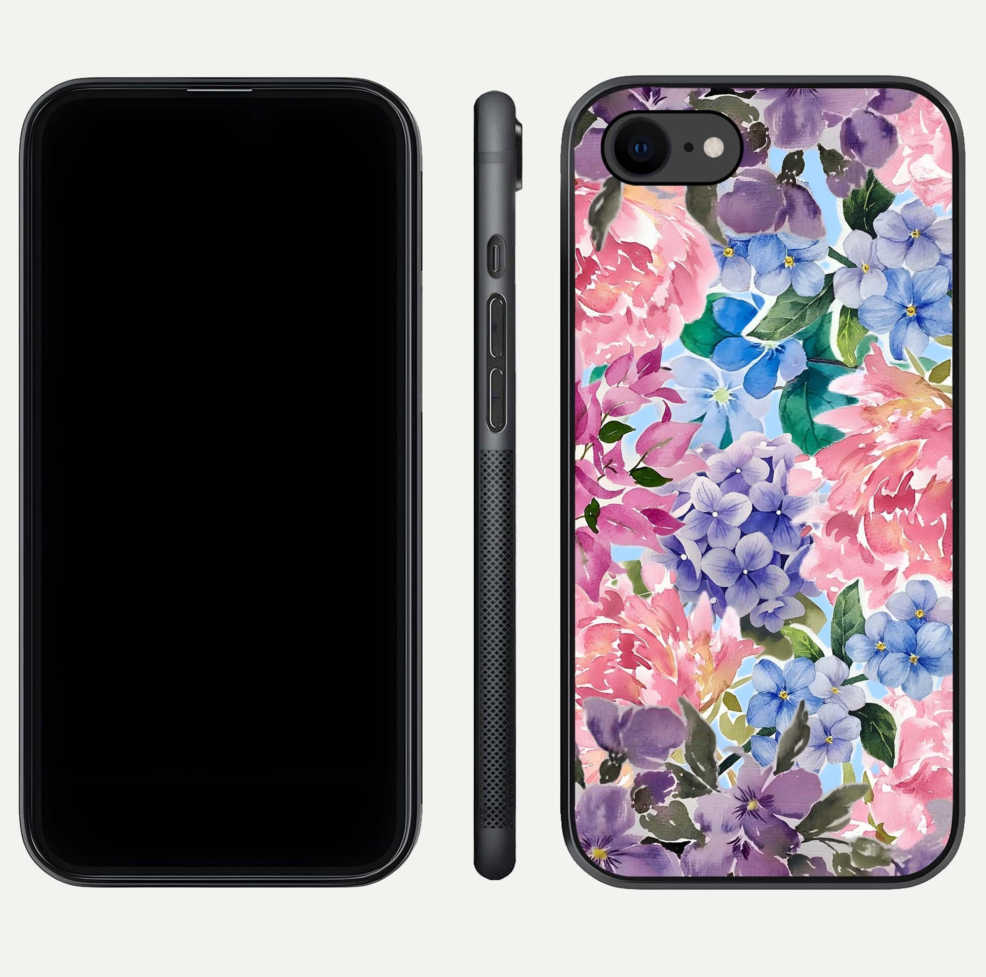 Pastel Floral Mix Glass Case for iPhone 7 front & back layout showing gentle tones and elegant edges