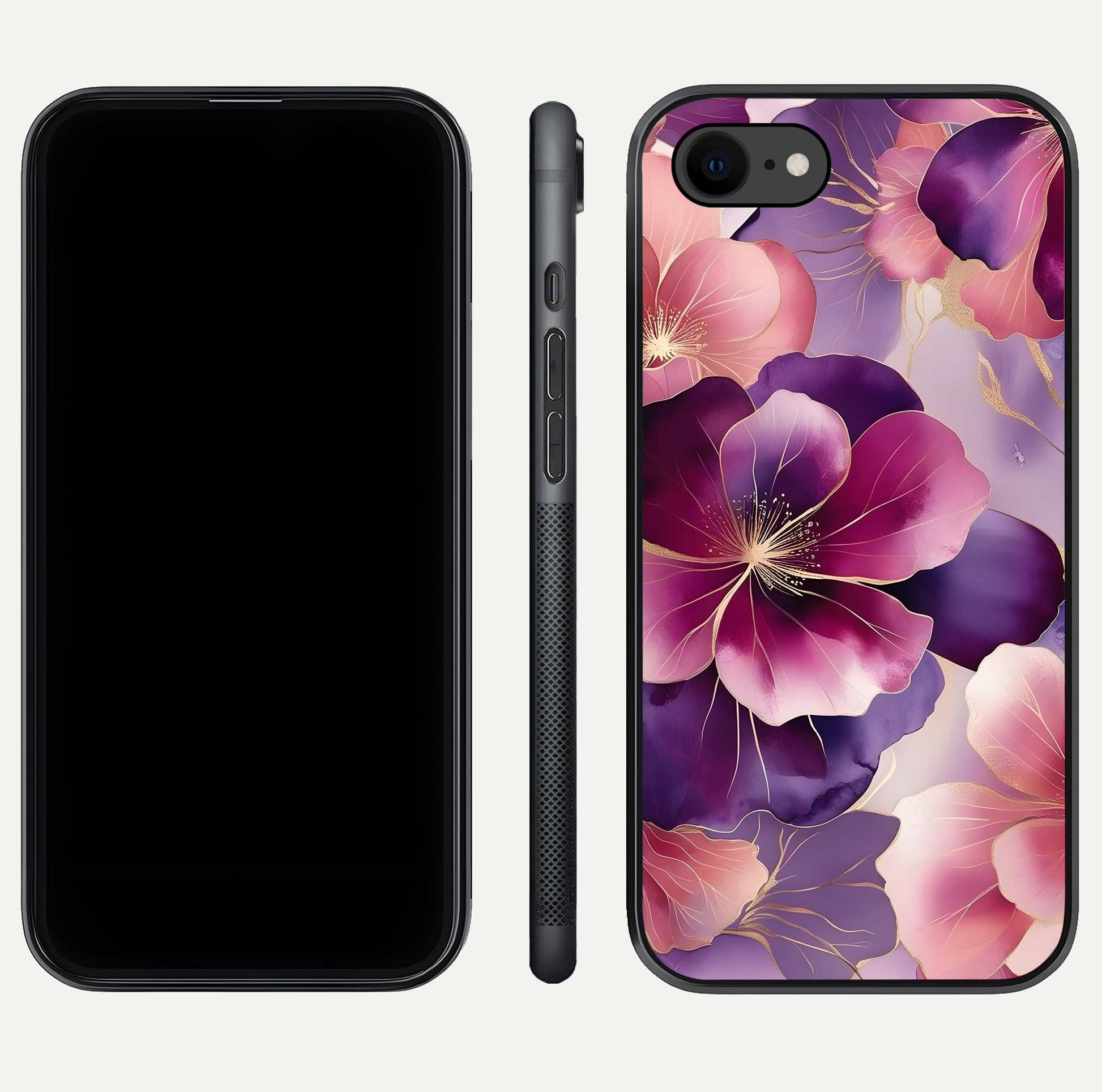 Pink Bouquet Florals Glass Case for iPhone 7 front & back layout highlighting vivid petals and smooth edges