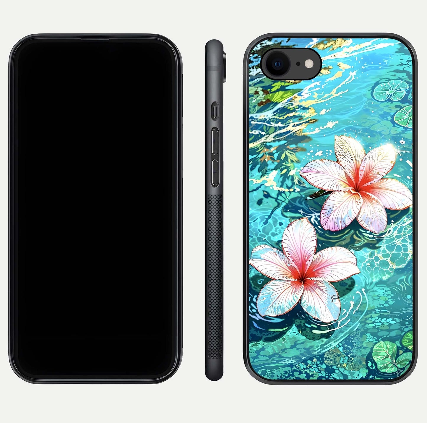 Pink Flowers in Water Glass Case for iPhone 7 front & back layout showing elegant pastel floral tones