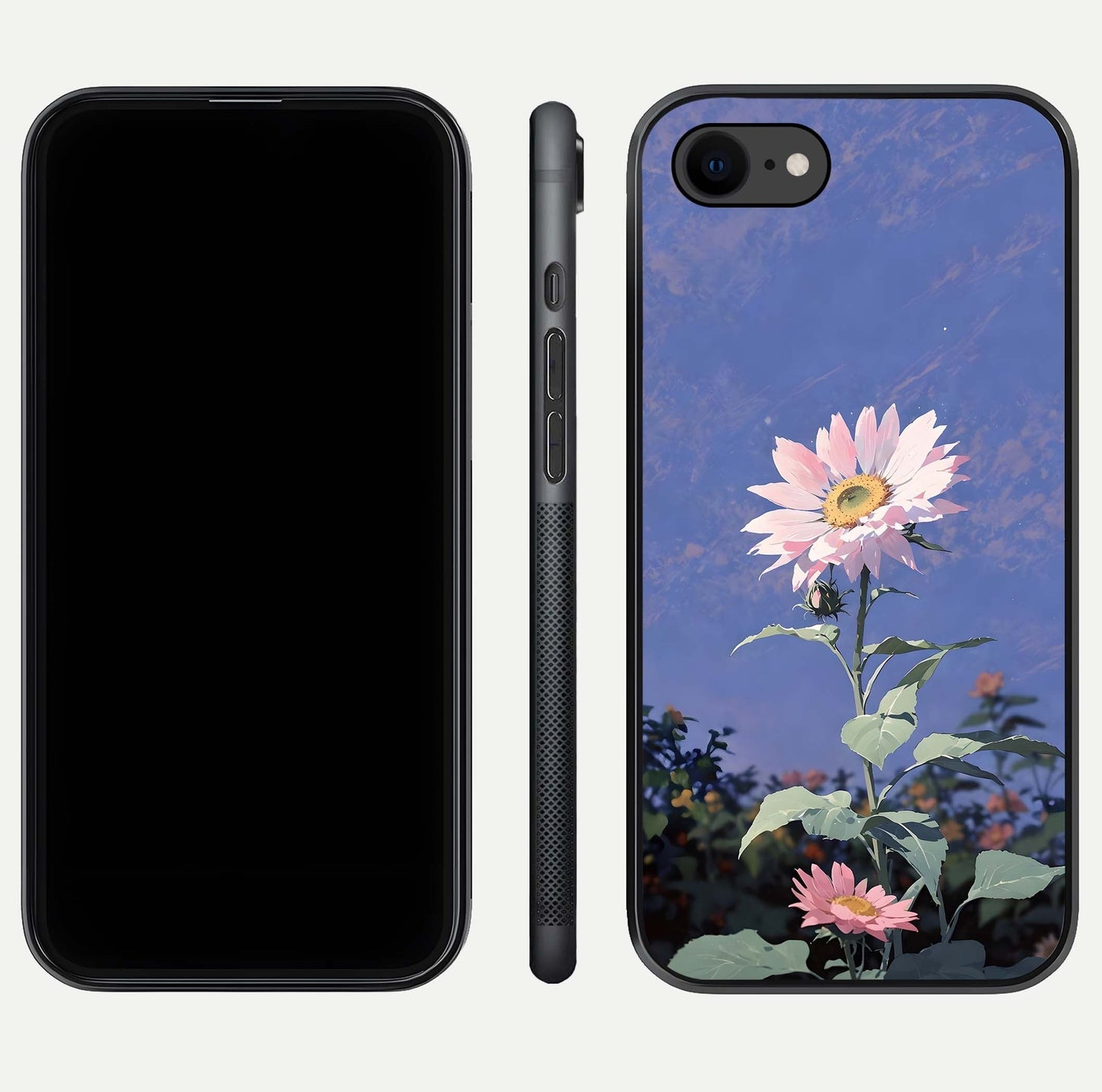 Pink Sunflower Glow Glass Case for iPhone 7 front & back layout showing HD tones and bright finish