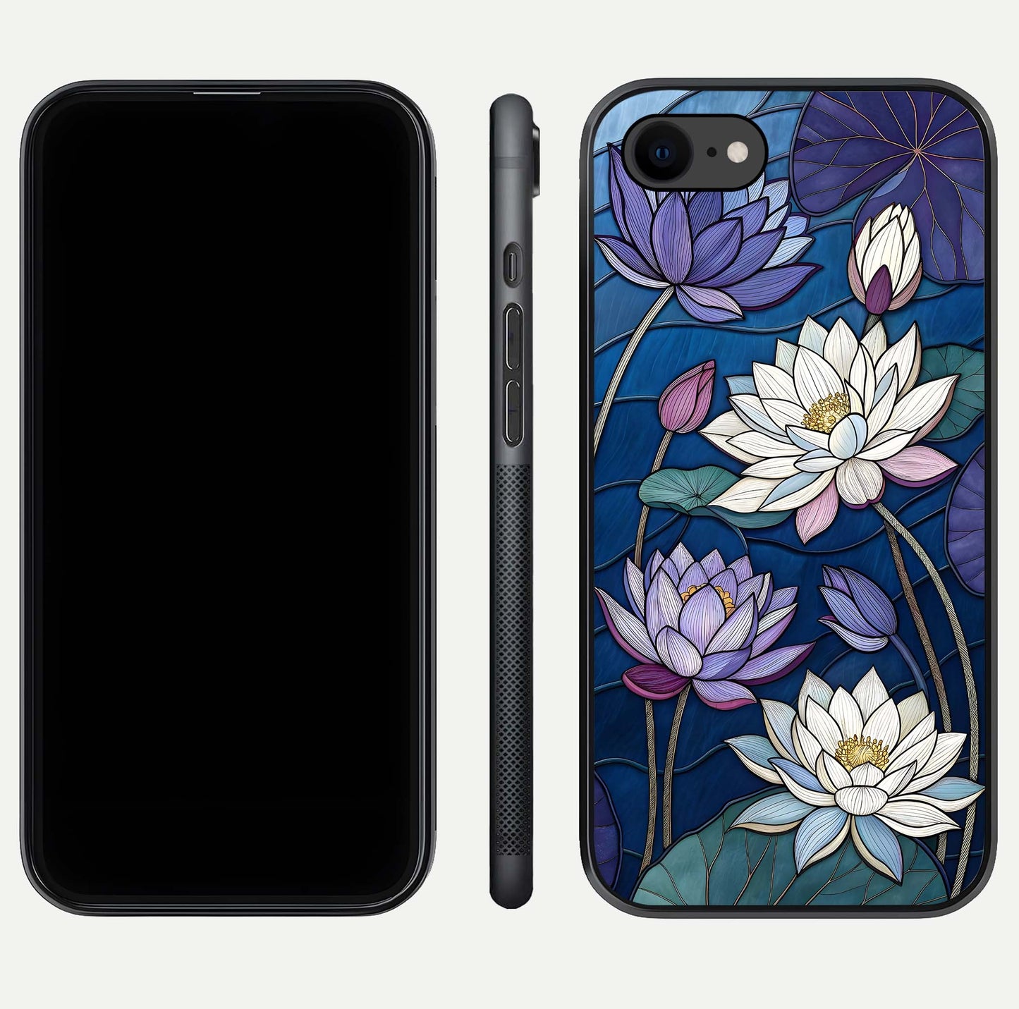Purple Lotus Stained Glass Case for iPhone 7 front & back layout showing bright tones and smooth edge finish